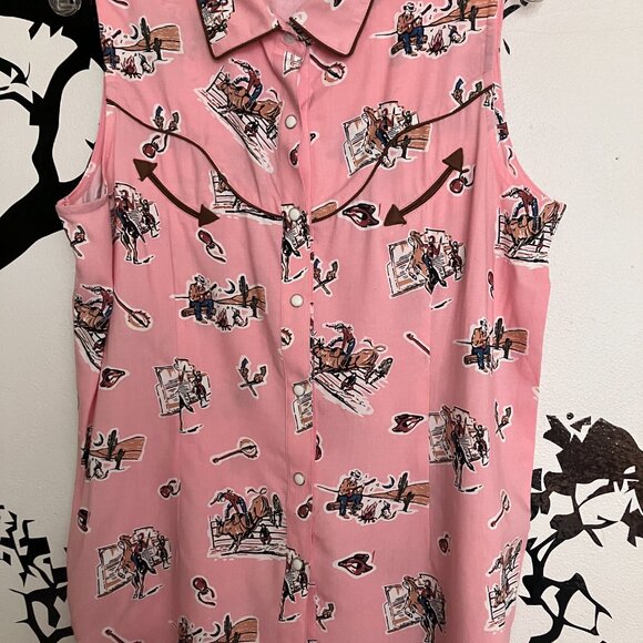Panhandle Slim Vintage Western Shirt Pearl Snap Buttons Smile Pockets Pink L - Picture 3 of 6